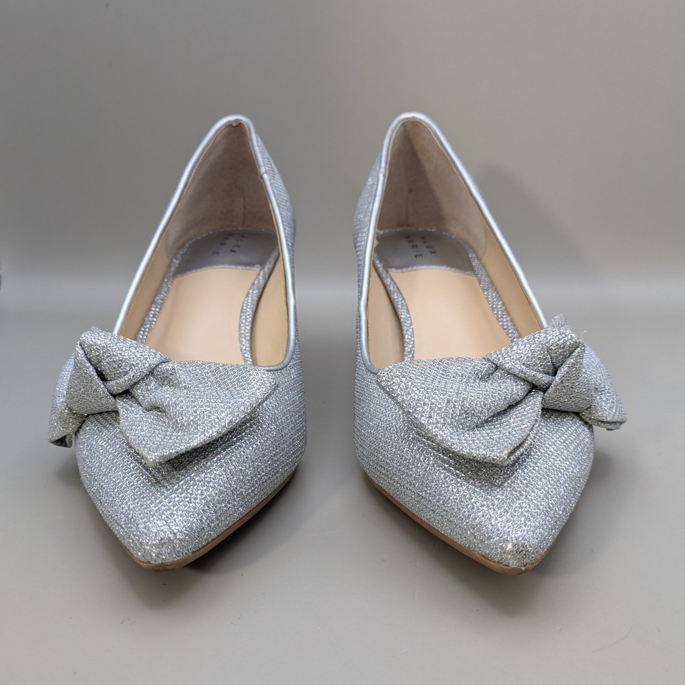 Alex Marie Silver Glitter Bow Pointed Toe Kitten Heel Pumps Womens Size 7.5M - Picture 2 of 10